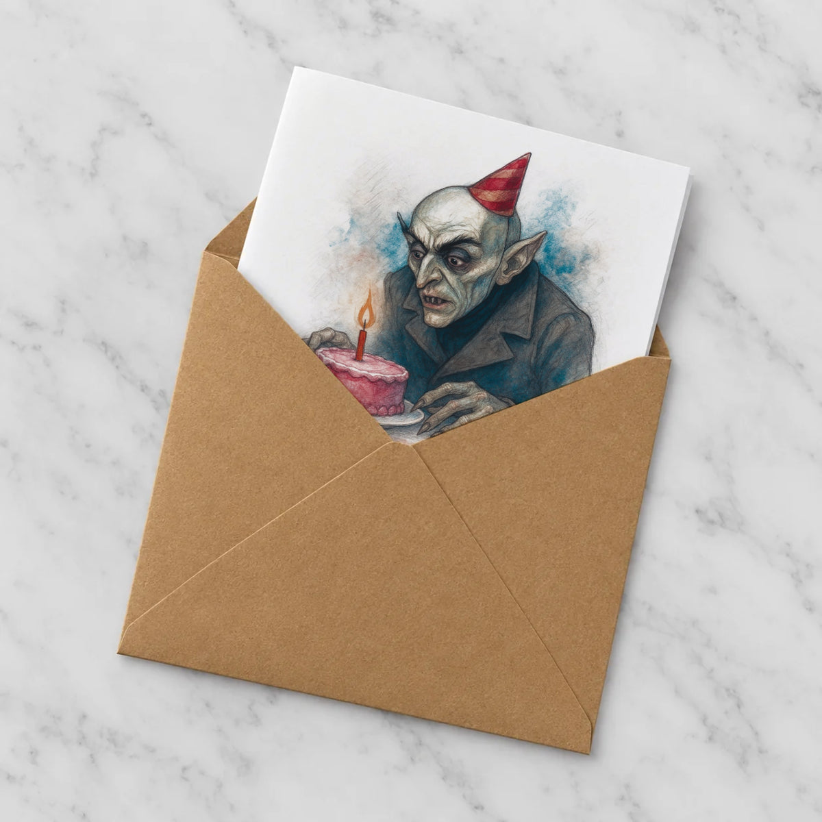 Classic Vampire Greeting Card – Half in Envelope