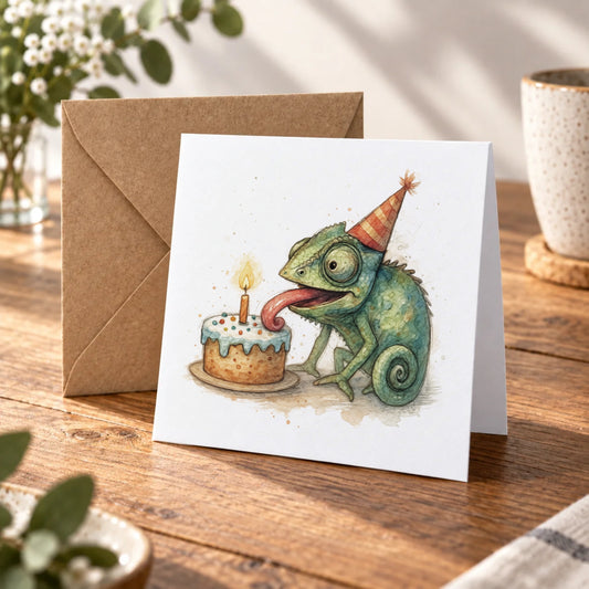 Chameleon Greeting Card – Warm Wood