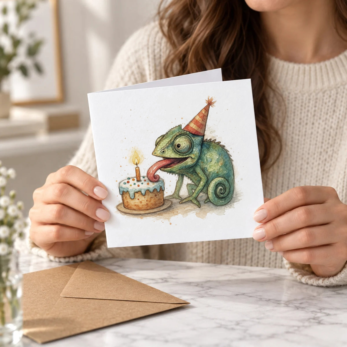 Chameleon Greeting Card – Held Card