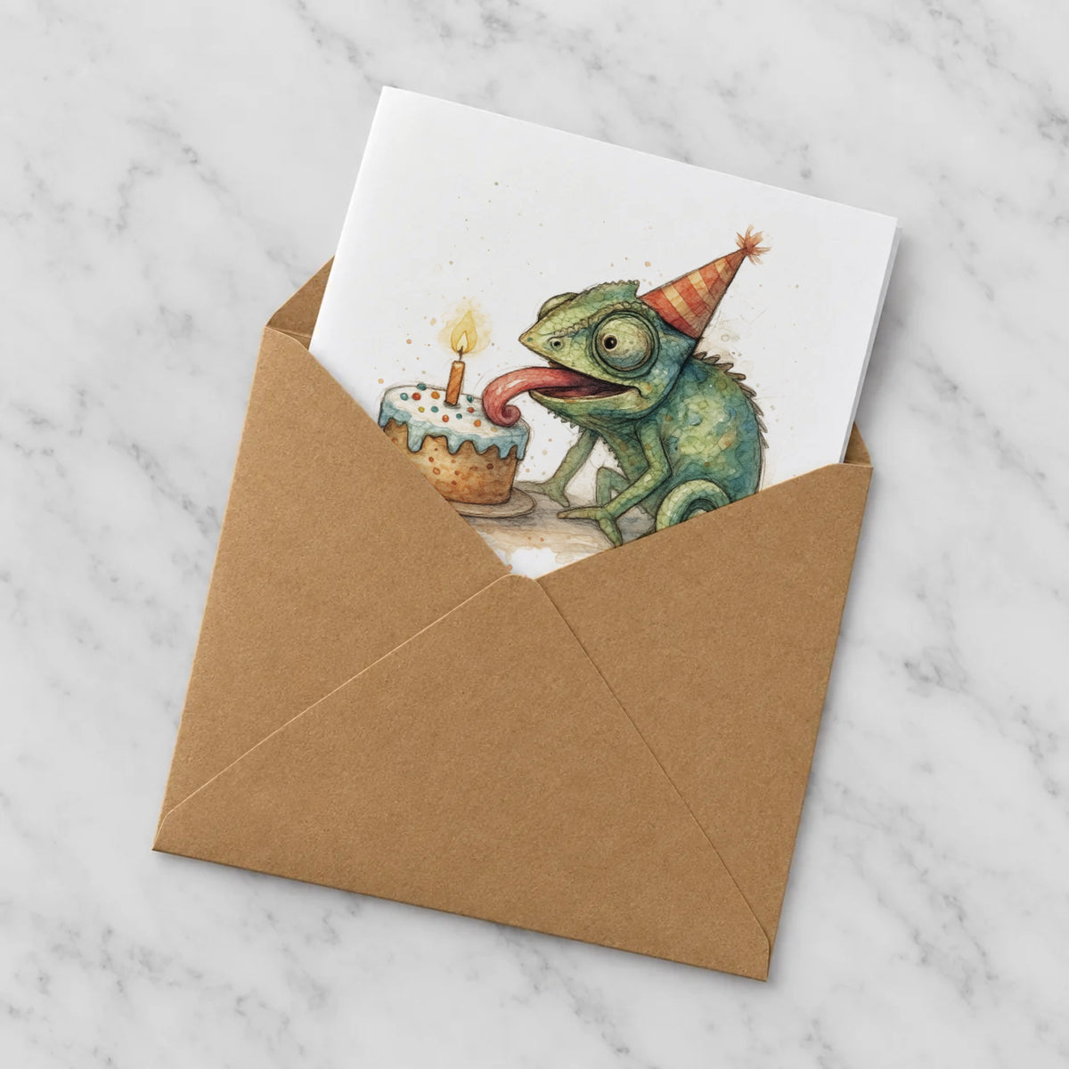 Chameleon Greeting Card – Half in Envelope
