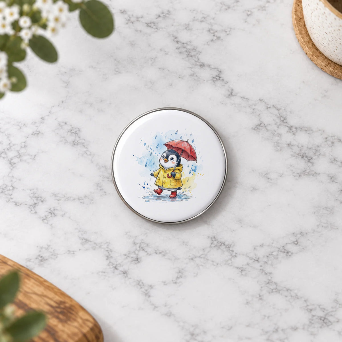 Penguin Rainy Day Greeting Card – Badge Small
