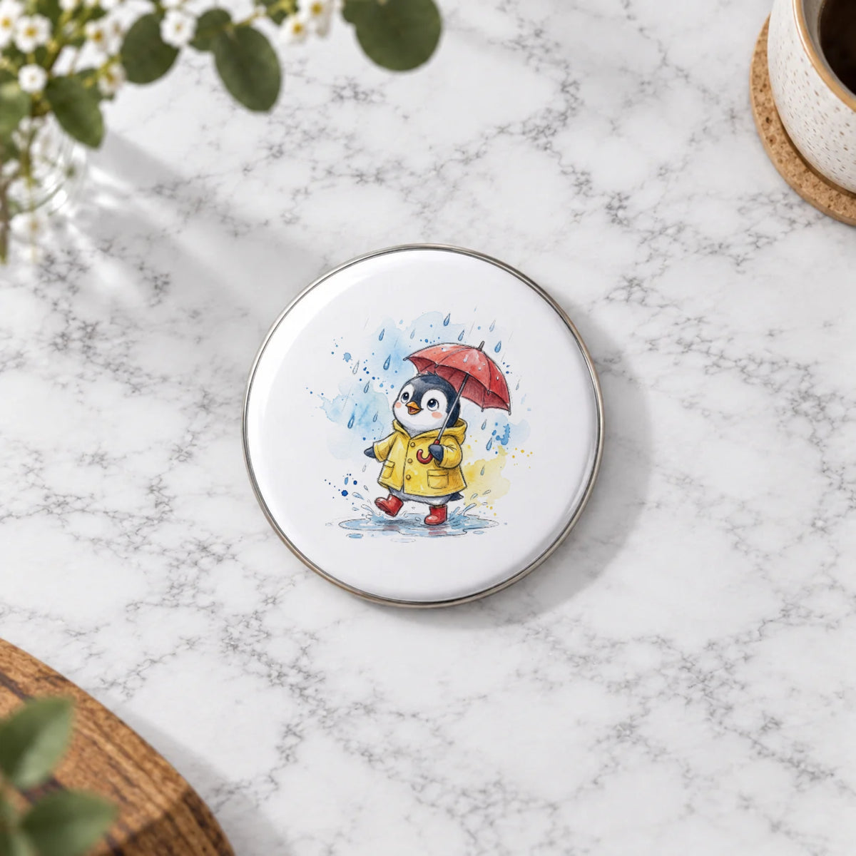 Penguin Rainy Day Greeting Card – Badge Large