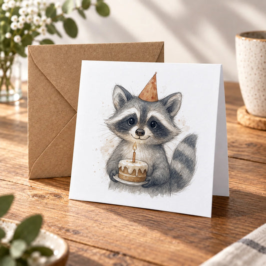 Raccoon Greeting Card – Warm Wood