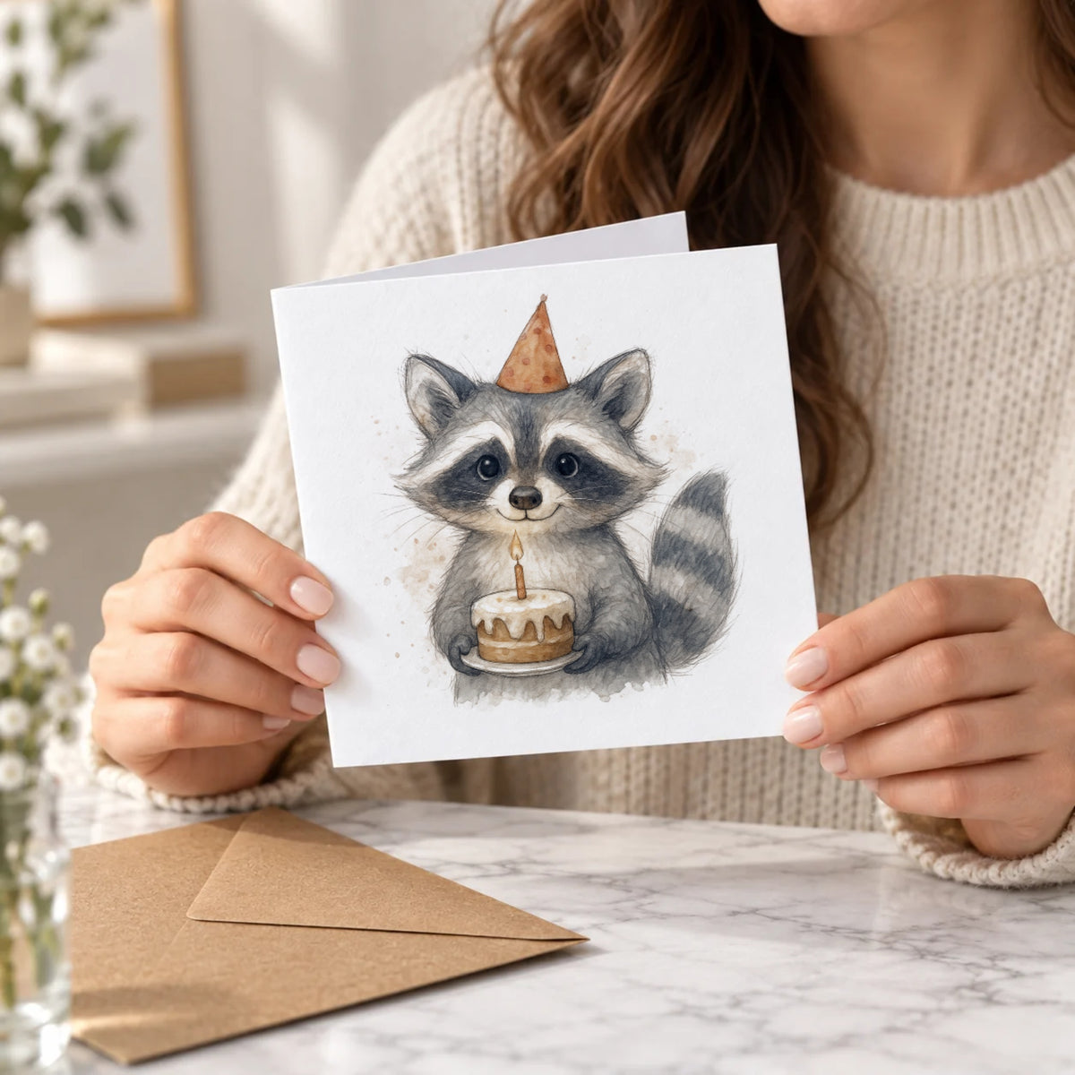 Raccoon Greeting Card – Held Card