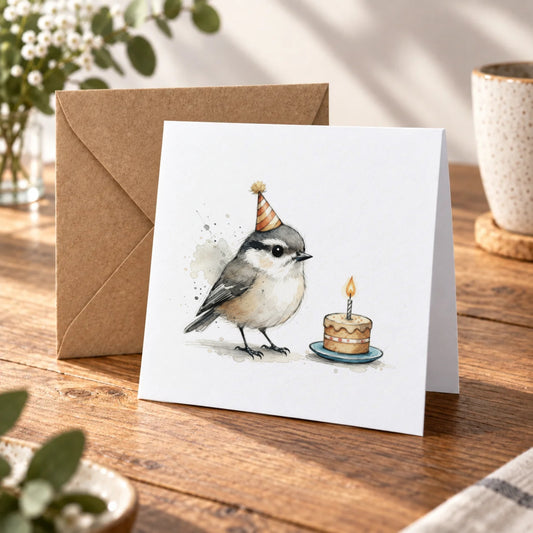 Tiny Bird Greeting Card – Warm Wood