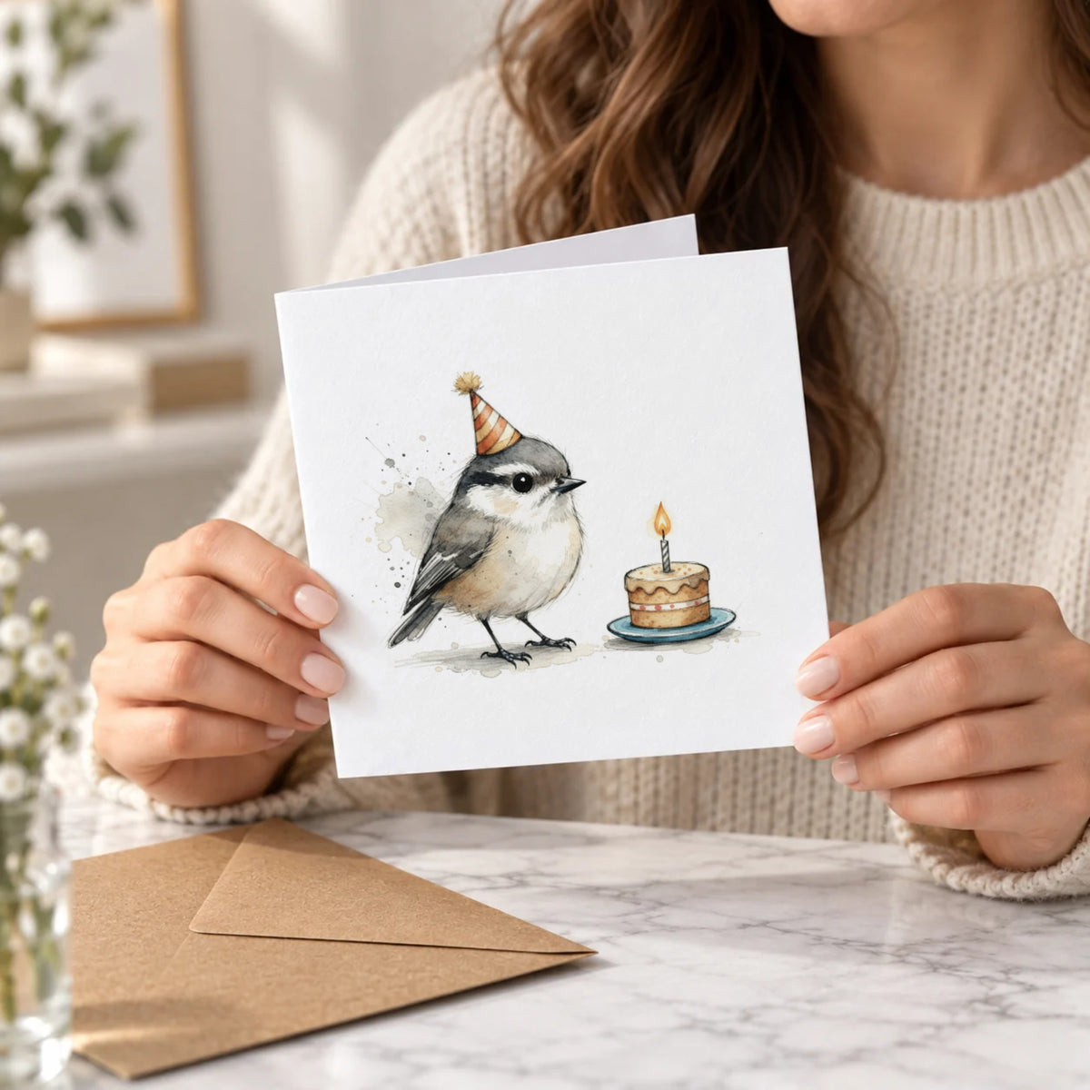 Tiny Bird Greeting Card – Held Card