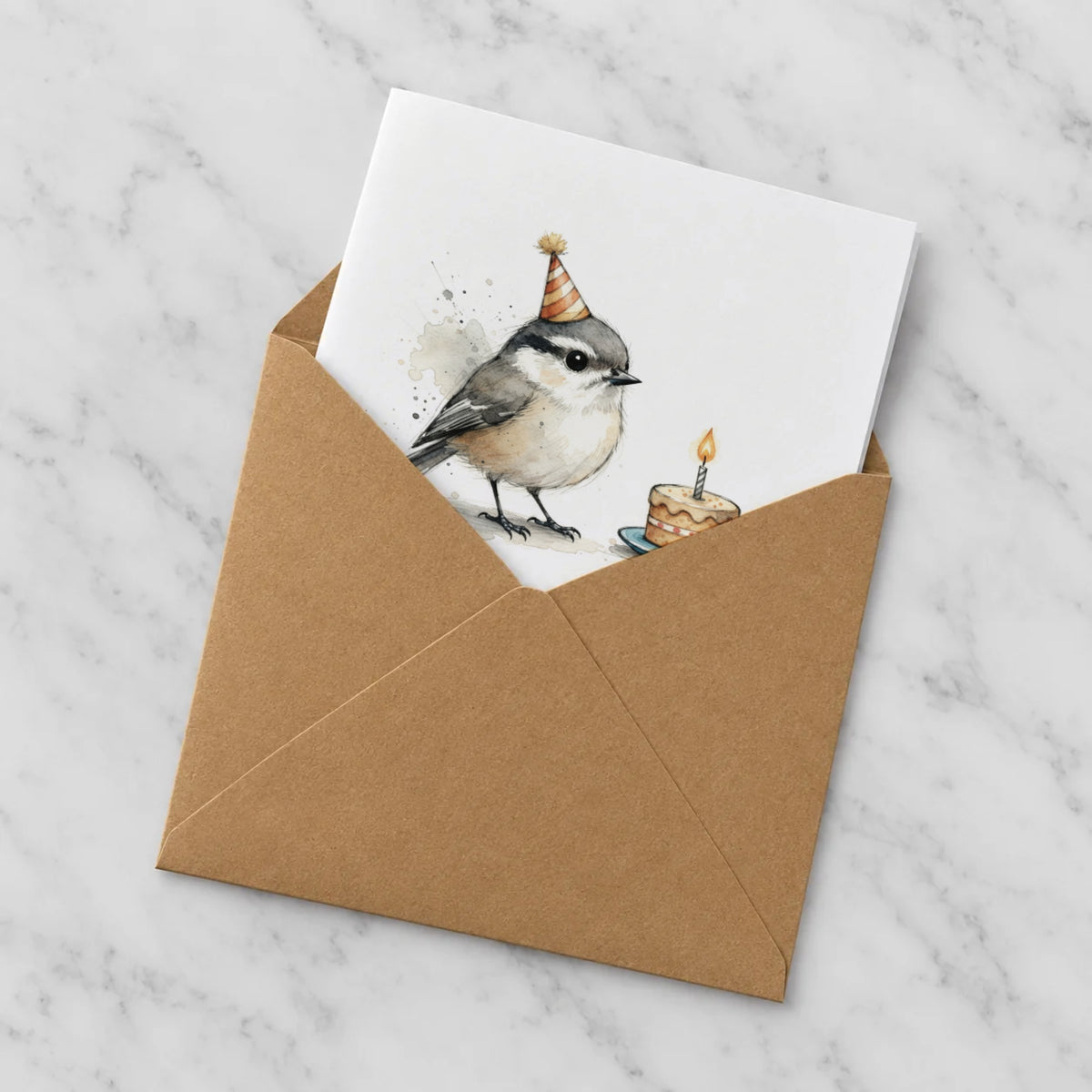 Tiny Bird Greeting Card – Half in Envelope