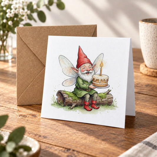 Gnome Fairy Greeting Card – Warm Wood
