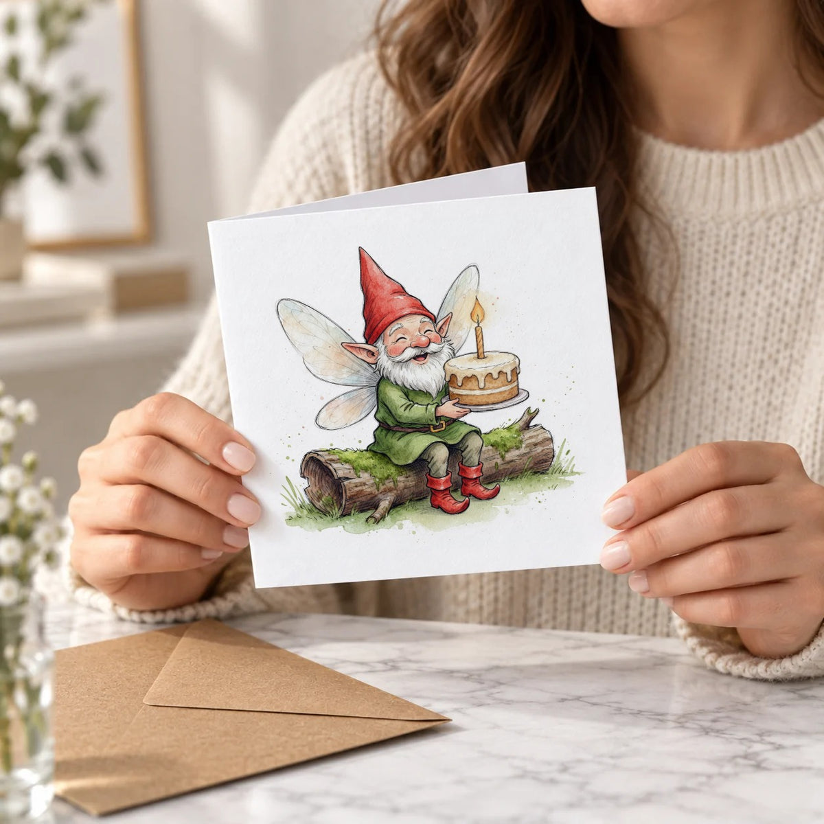Gnome Fairy Greeting Card – Held Card