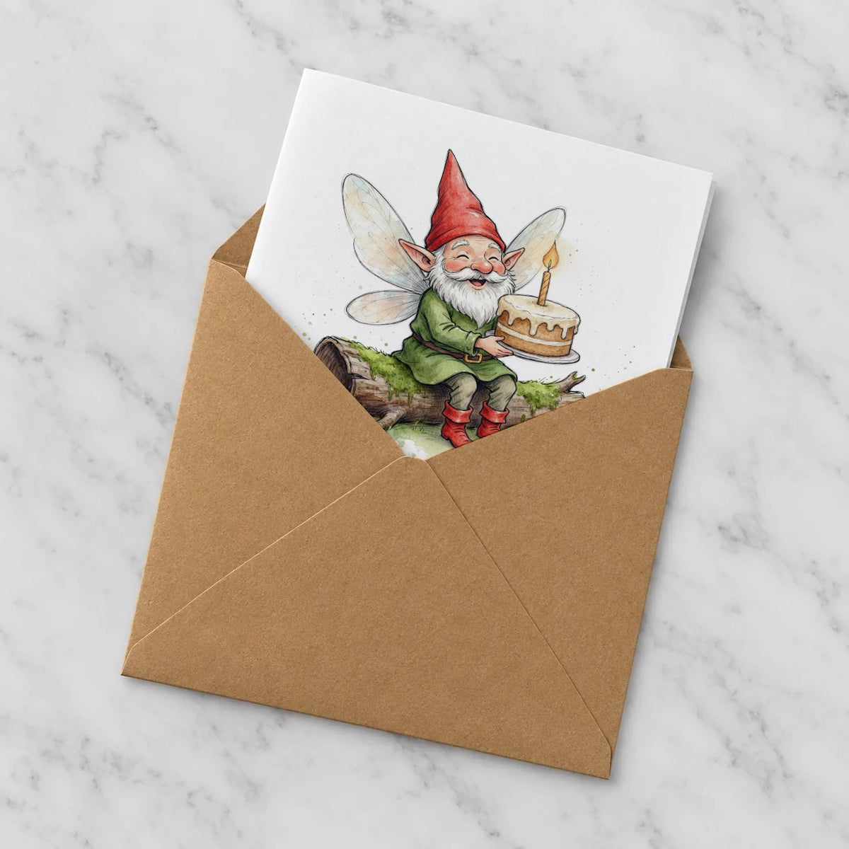 Gnome Fairy Greeting Card – Half in Envelope