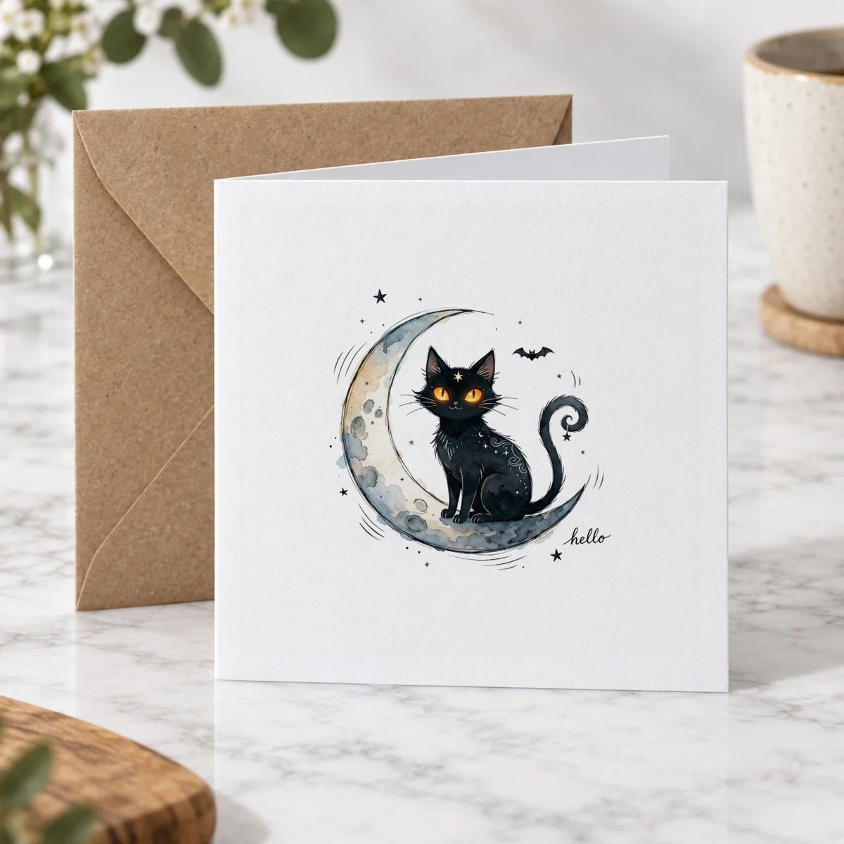 Black Cat Moon Greeting Card – Hero