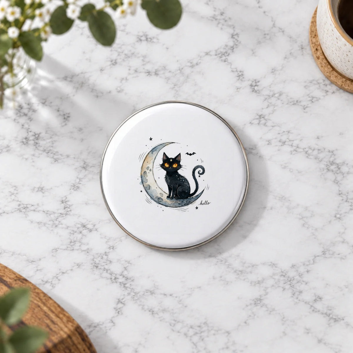 Black Cat Moon Greeting Card – Badge Large