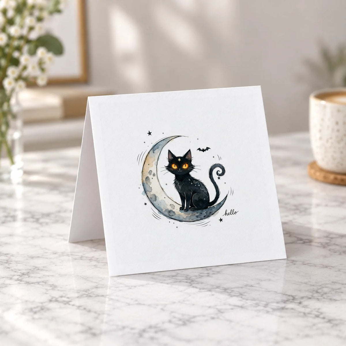 Black Cat Moon Greeting Card – Tent Fold