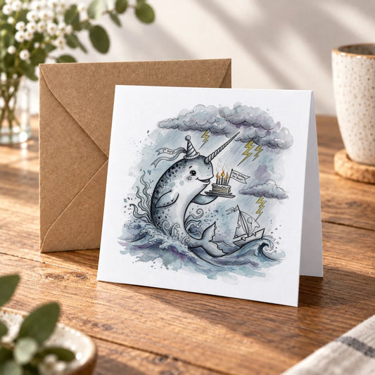 Narwhal Greeting Card – Warm Wood