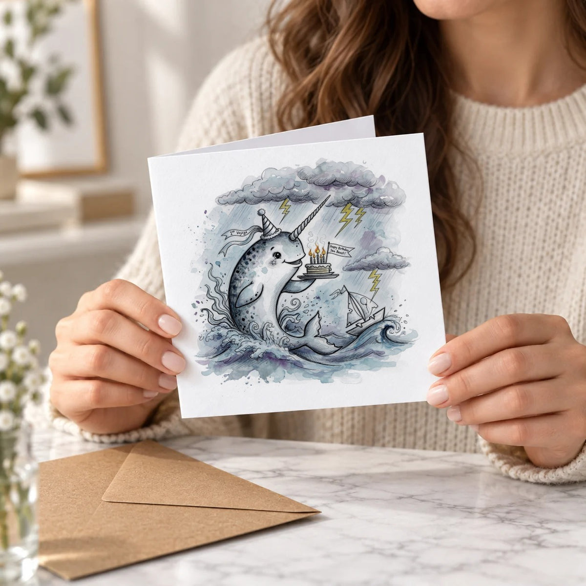 Narwhal Greeting Card – Held Card
