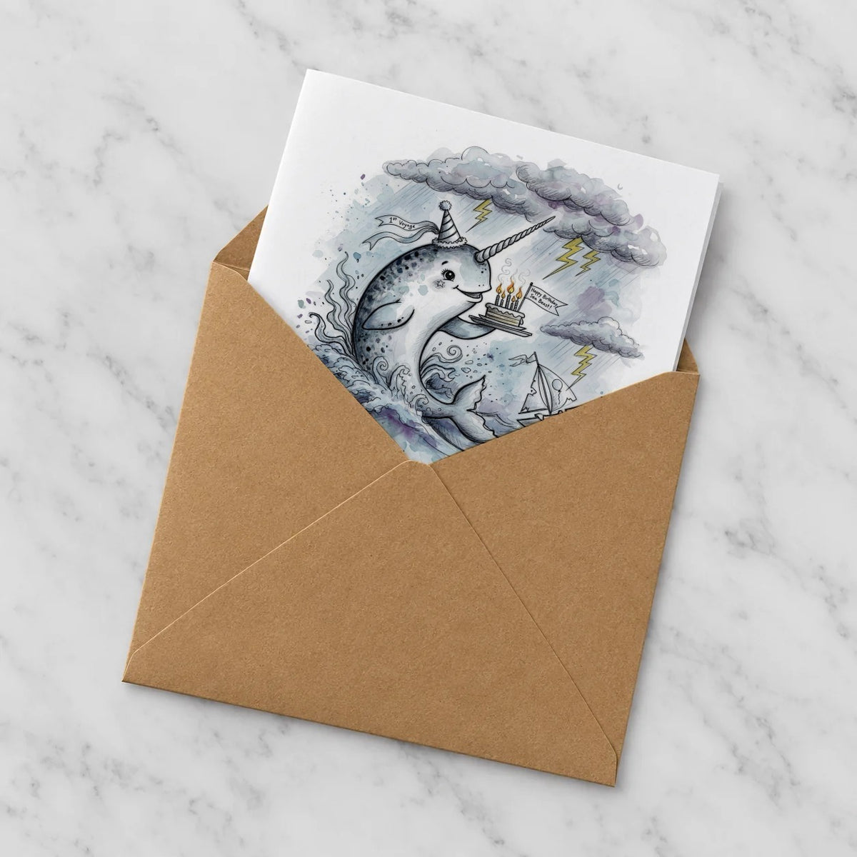 Narwhal Greeting Card – Half in Envelope