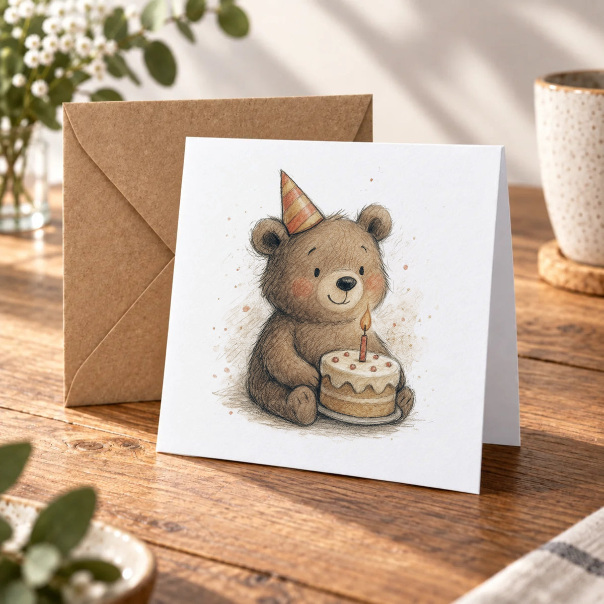 Bear Greeting Card – Warm Wood