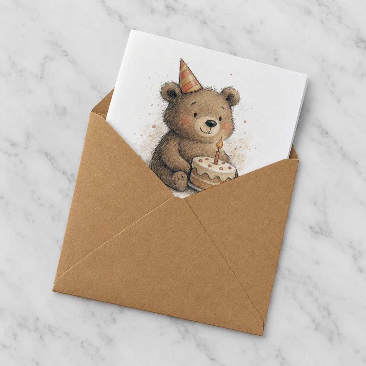 Bear Greeting Card – Half in Envelope