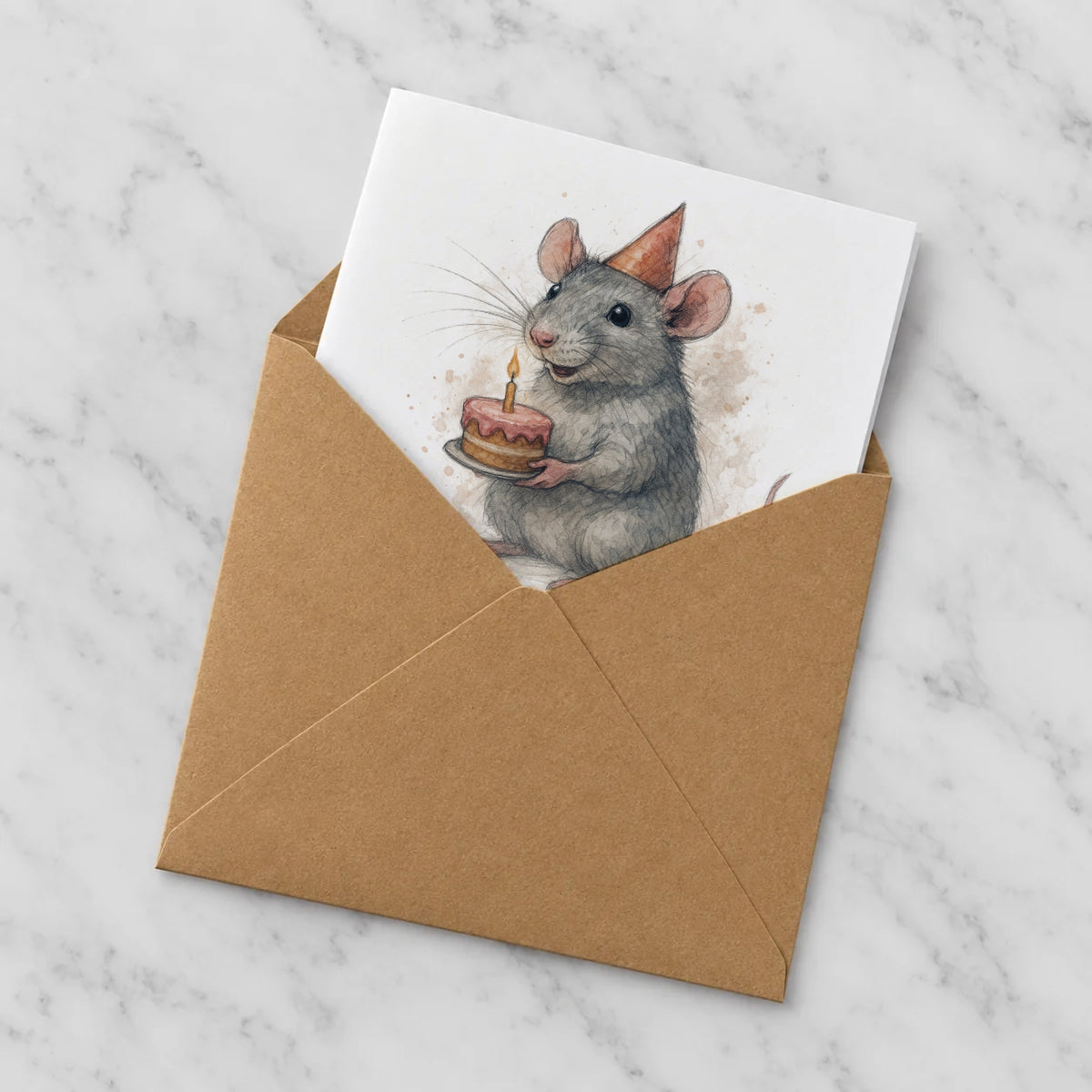 Rat Greeting Card – Half in Envelope