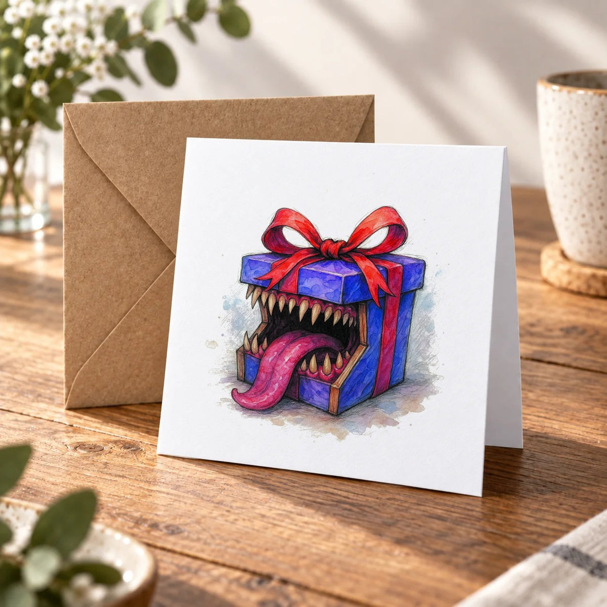 Tabletop Monster Greeting Card – Warm Wood