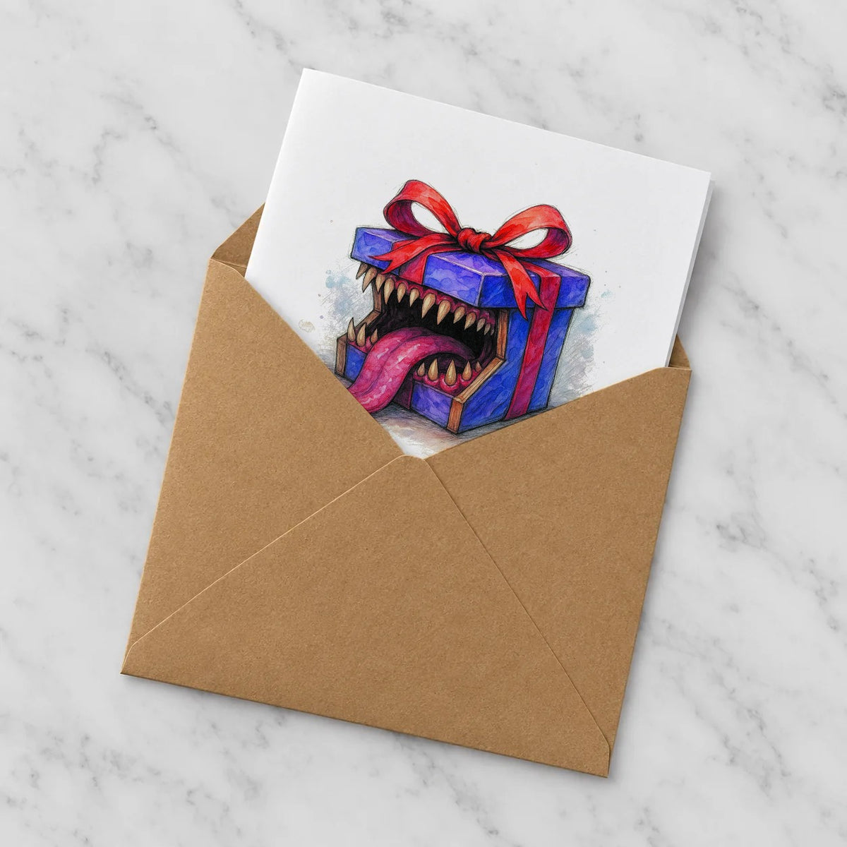 Tabletop Monster Greeting Card – Half in Envelope