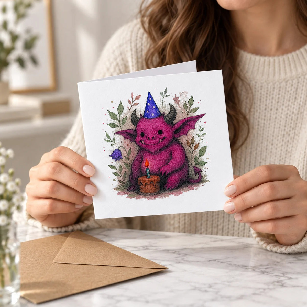 Cute Monster Greeting Card – Held Card
