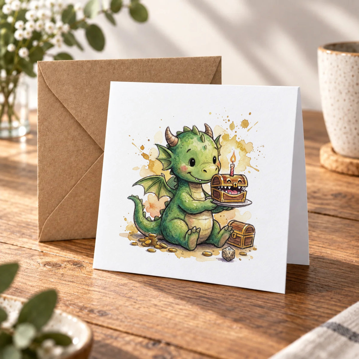 Baby Dragon Greeting Card – Warm Wood