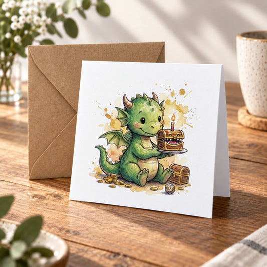 Baby Dragon Greeting Card – Warm Wood