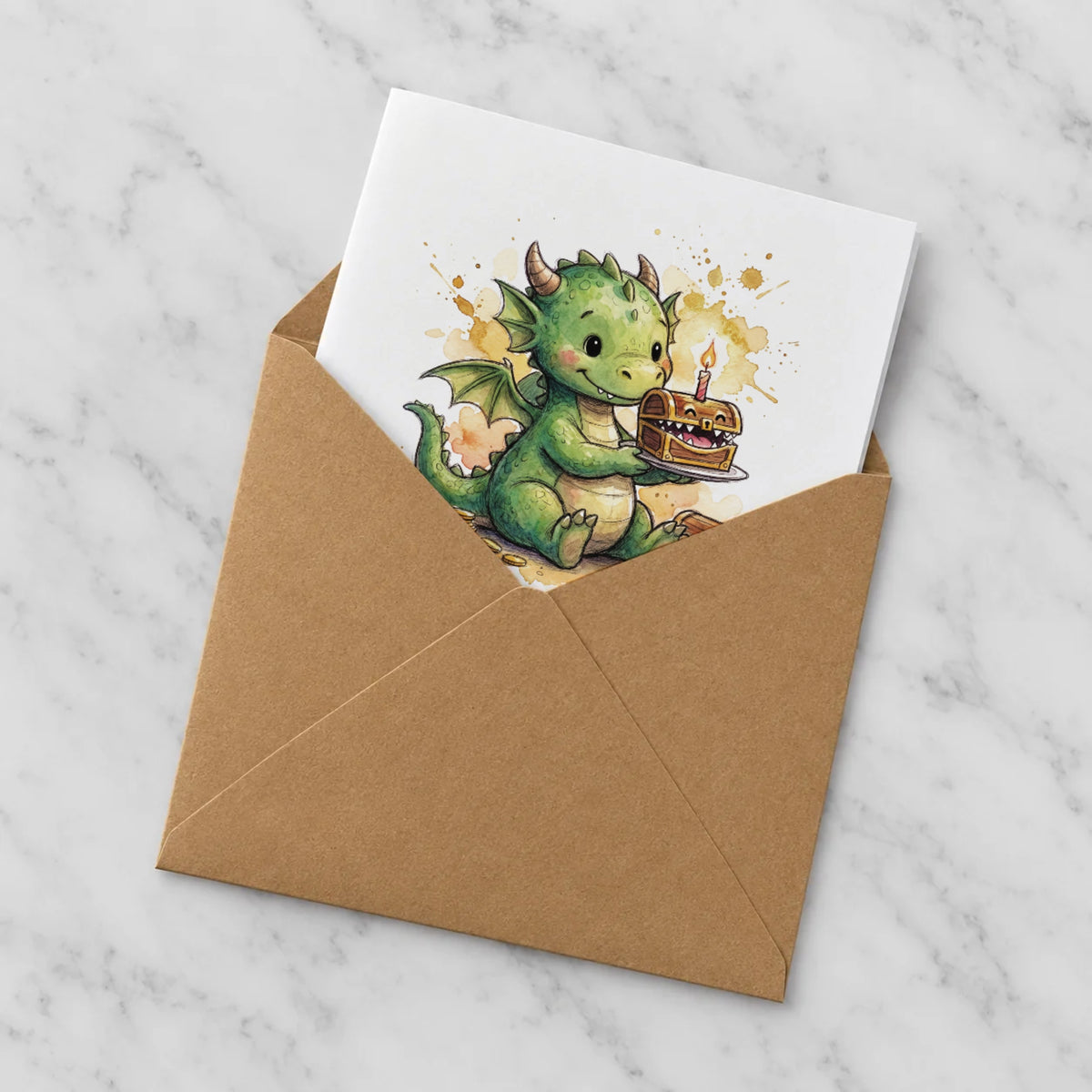 Baby Dragon Greeting Card – Half in Envelope