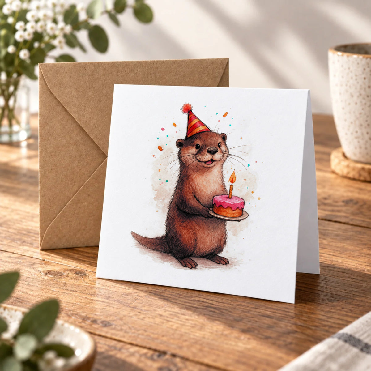 Otter Greeting Card – Warm Wood