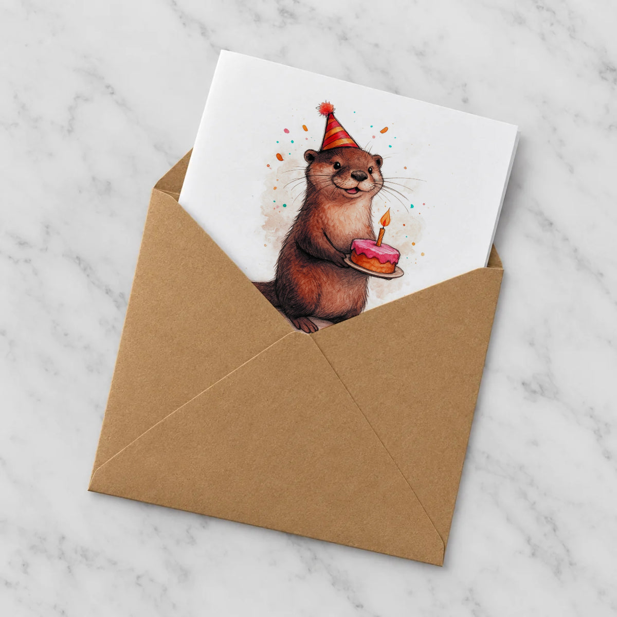 Otter Greeting Card – Half in Envelope