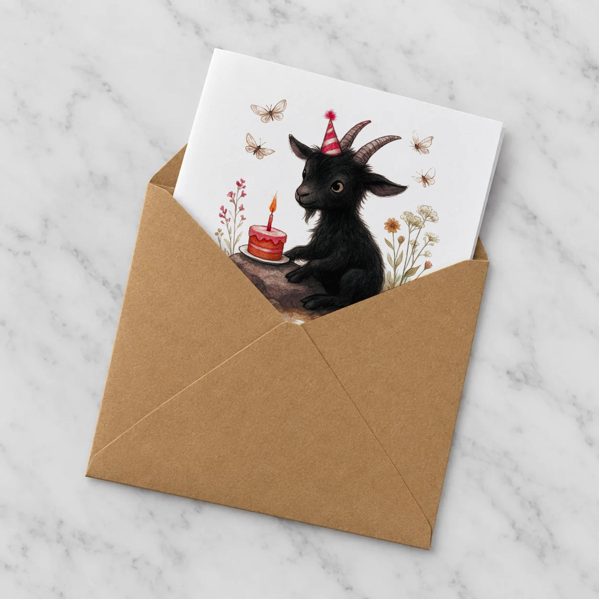 Gothic Black Goat Greeting Card – Half in Envelope