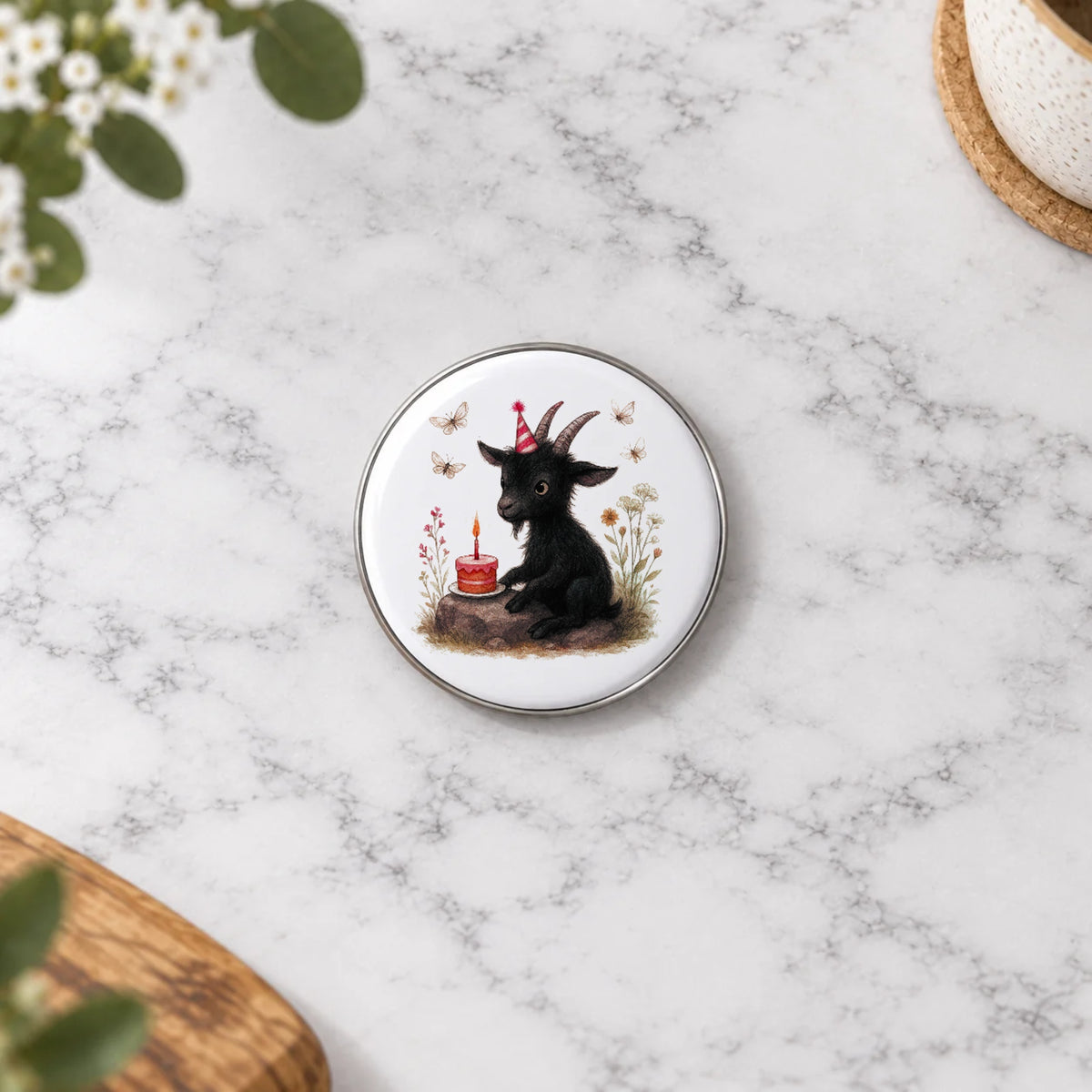 Gothic Black Goat Greeting Card – Badge Small