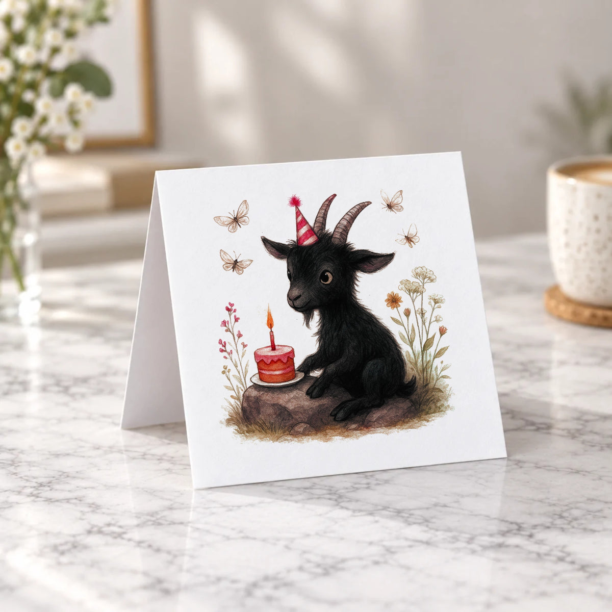 Gothic Black Goat Greeting Card – Tent Fold