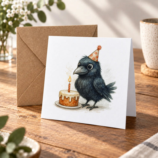Gothic Raven Greeting Card – Warm Wood