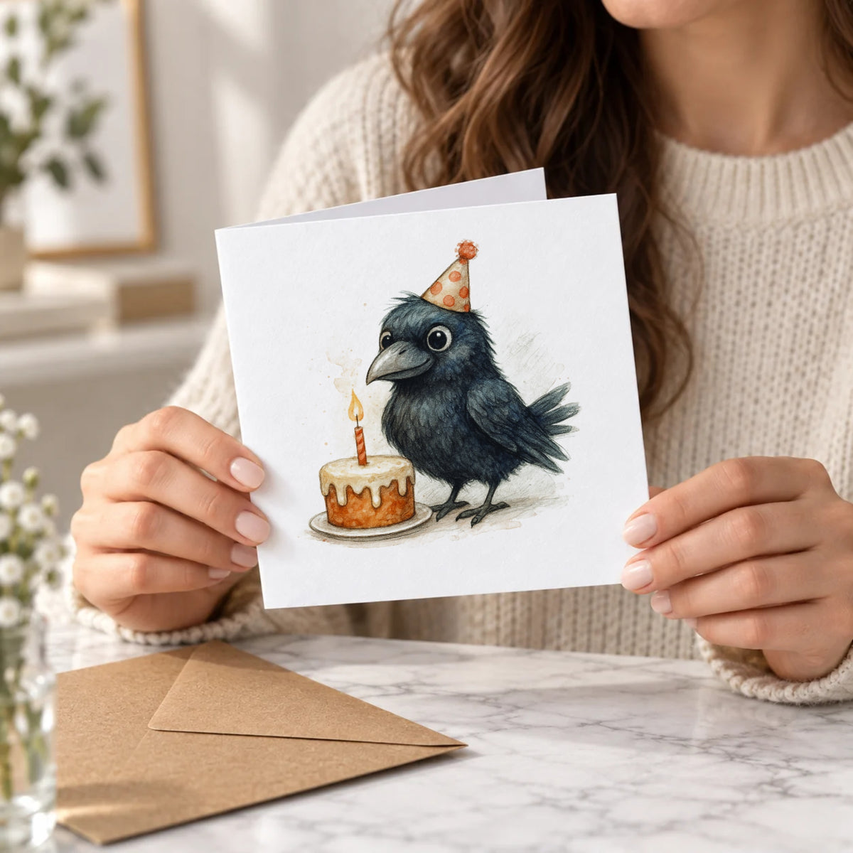 Gothic Raven Greeting Card – Held Card