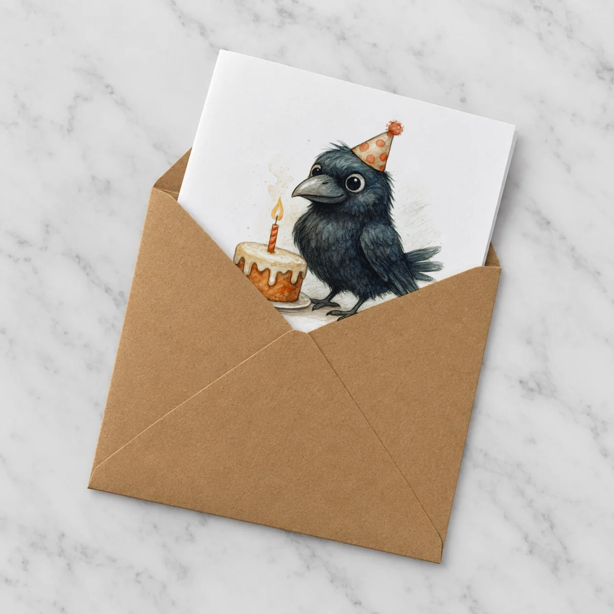 Gothic Raven Greeting Card – Half in Envelope