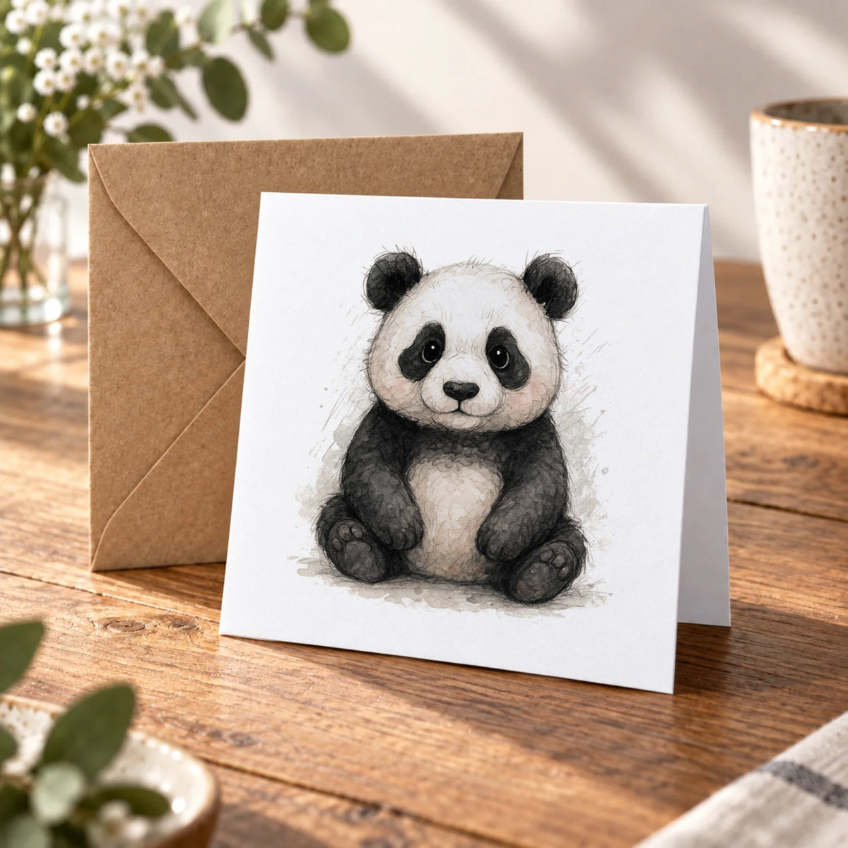 Panda Greeting Card – Warm Wood
