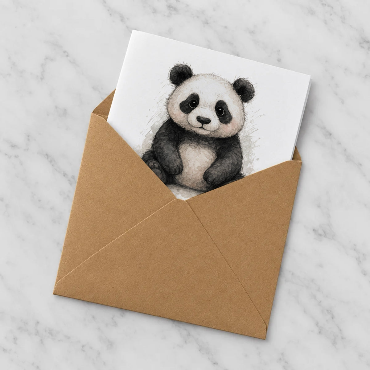 Panda Greeting Card – Half in Envelope