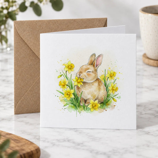 Rabbit & Daffodils Greeting Card – Hero