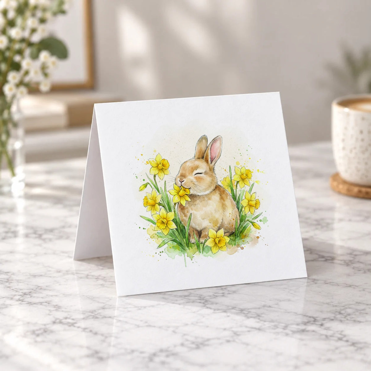 Rabbit & Daffodils Greeting Card – Tent Fold