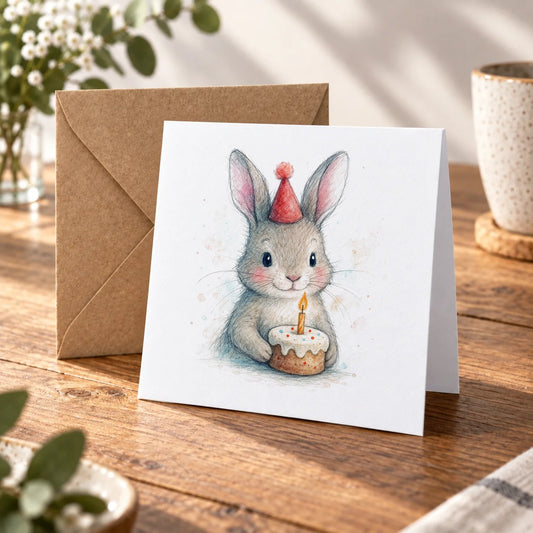Woodland Bunny Greeting Card – Warm Wood