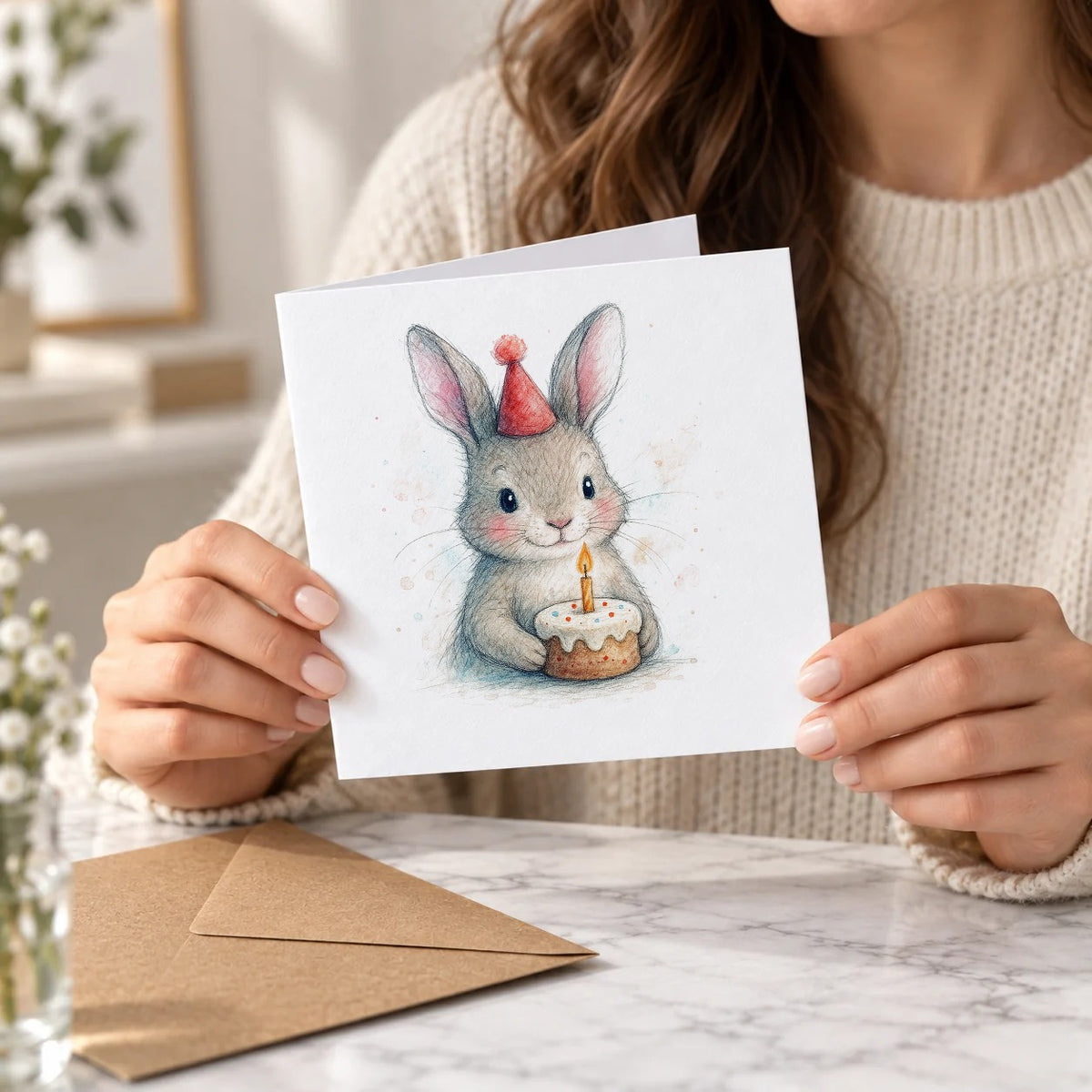 Woodland Bunny Greeting Card – Held Card