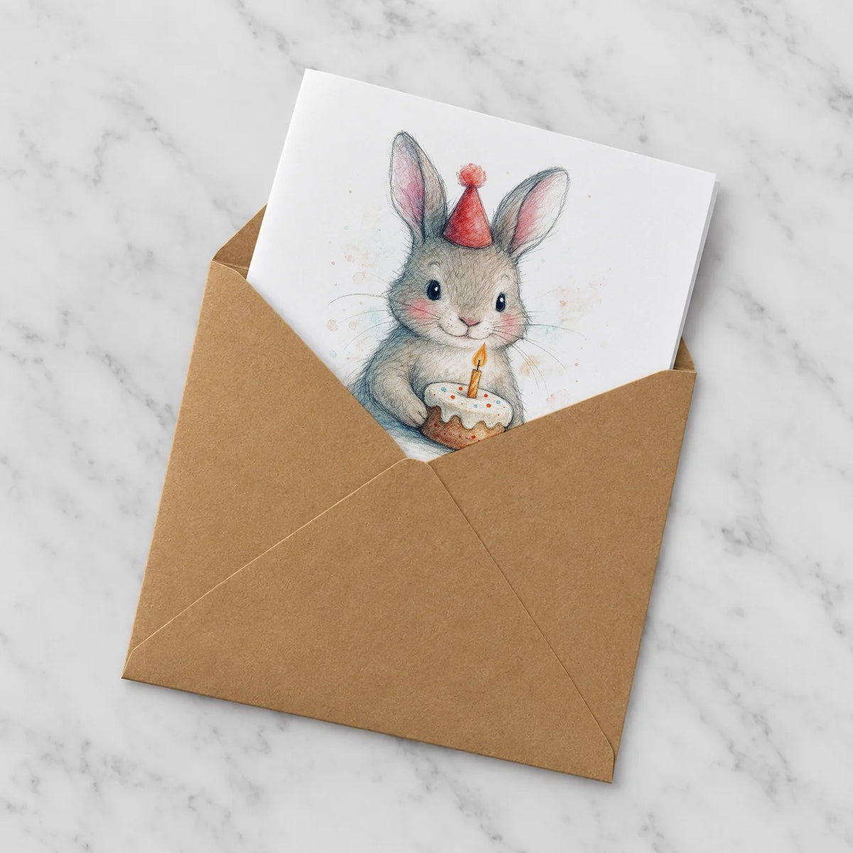 Woodland Bunny Greeting Card – Half in Envelope