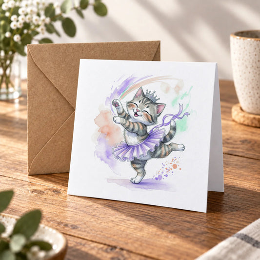 Ballerina Kitten Greeting Card – Warm Wood