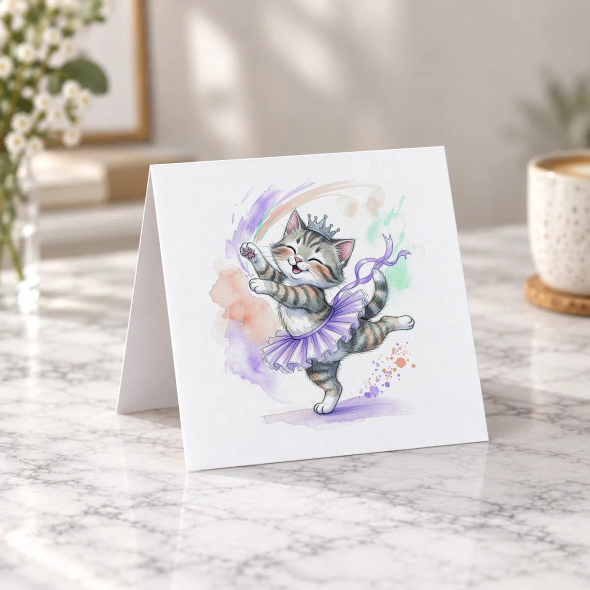 Ballerina Kitten Greeting Card – Tent Fold