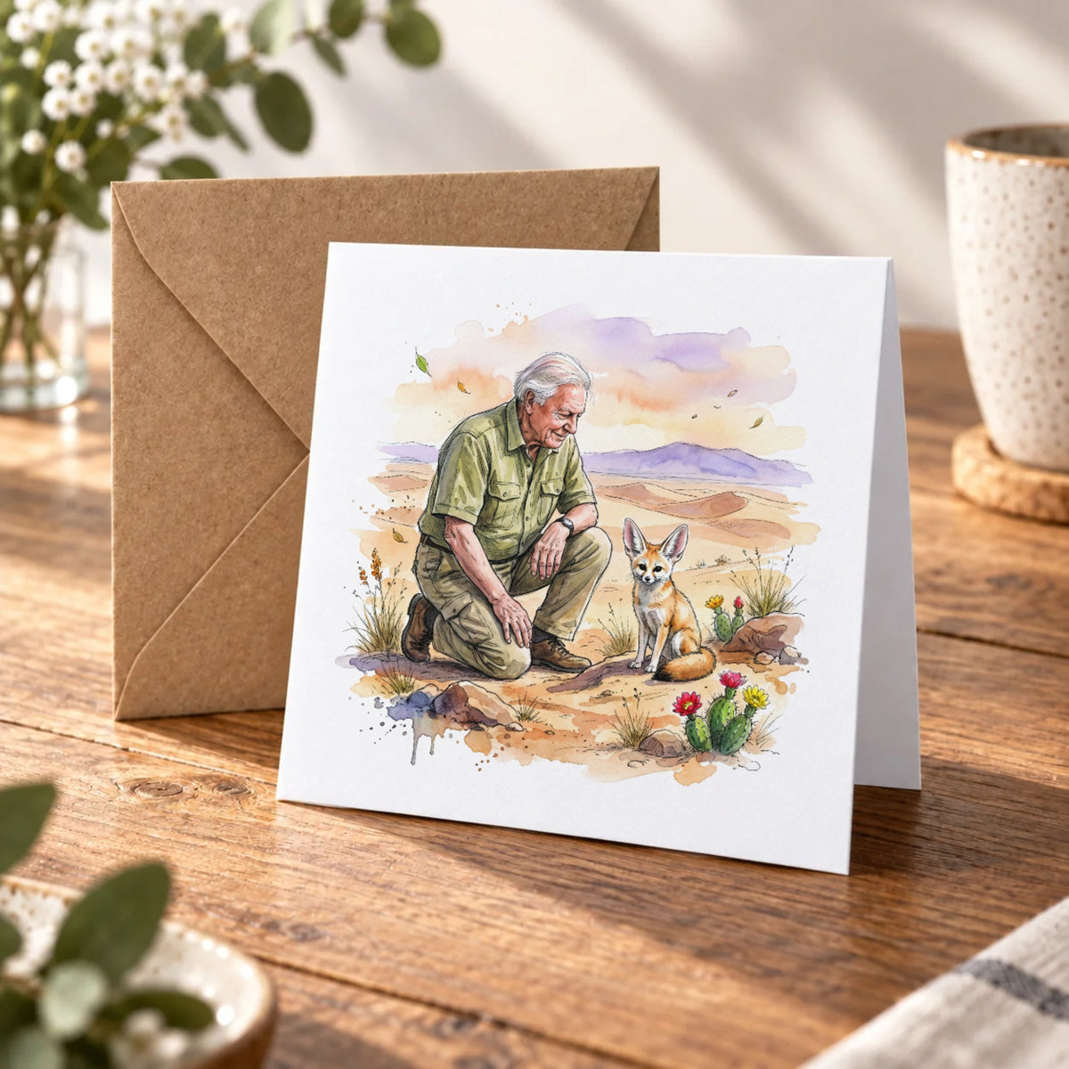 Fennec Fox Greeting Card – Warm Wood
