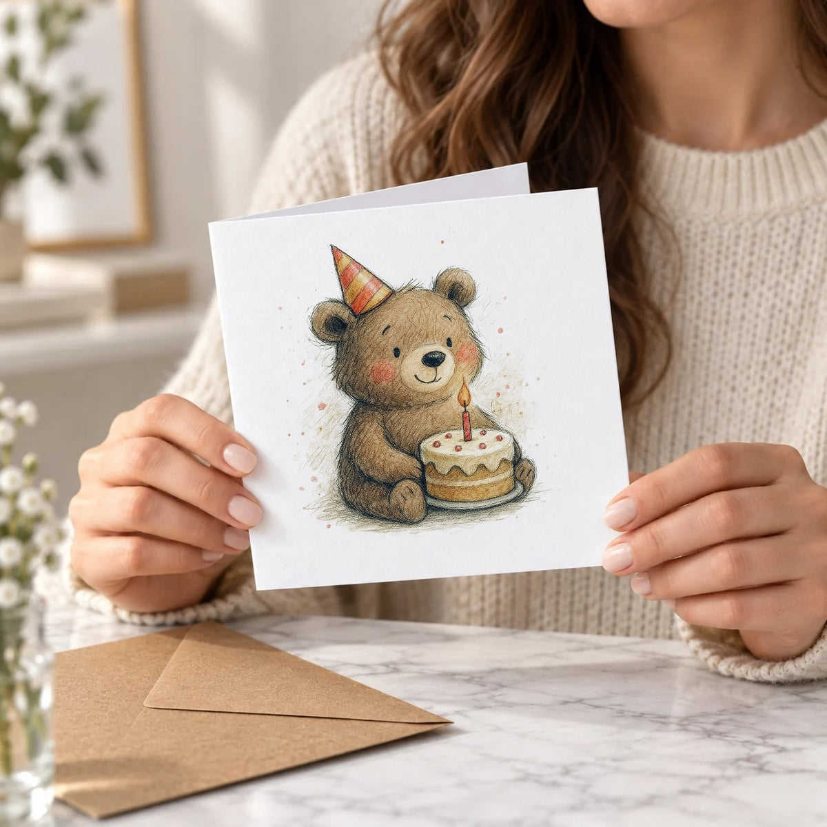 Party Bear Greeting Card – Held Card