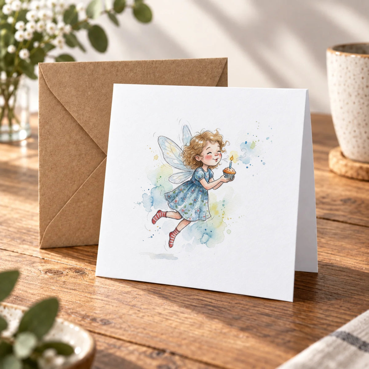 Fairy Cupcake Greeting Card – Warm Wood