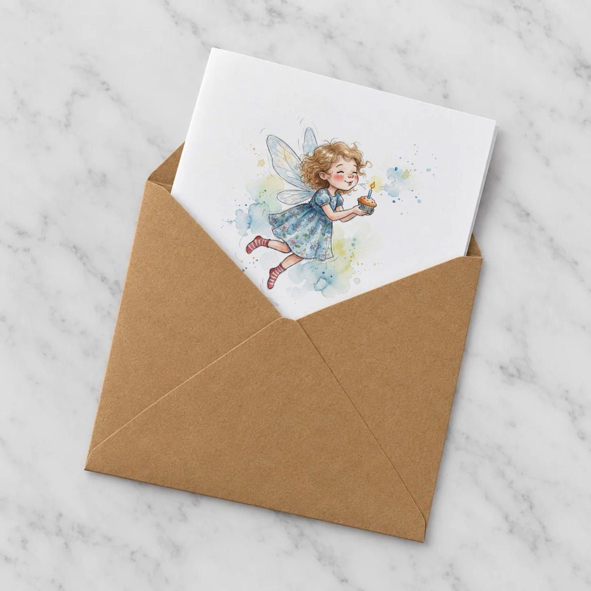 Fairy Cupcake Greeting Card – Half in Envelope